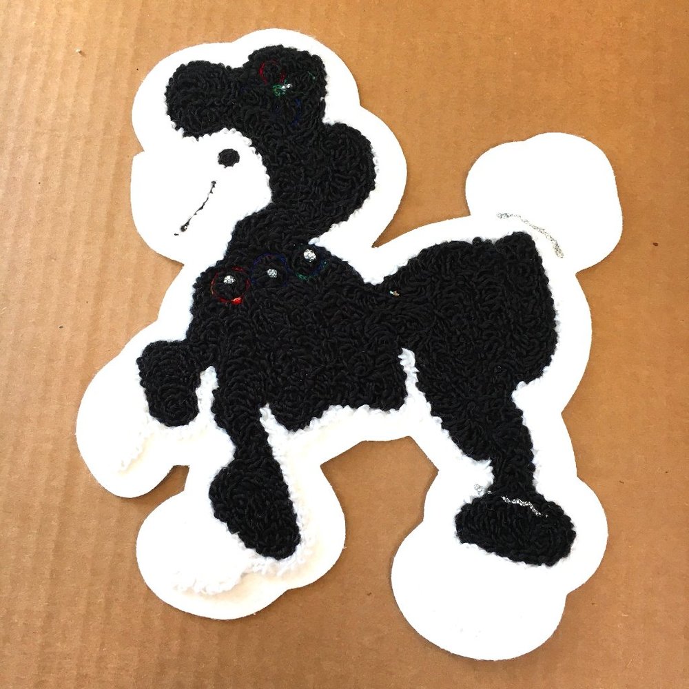 50’s Large  Black 8"  Chenille Poodle Applique NOS NWOT